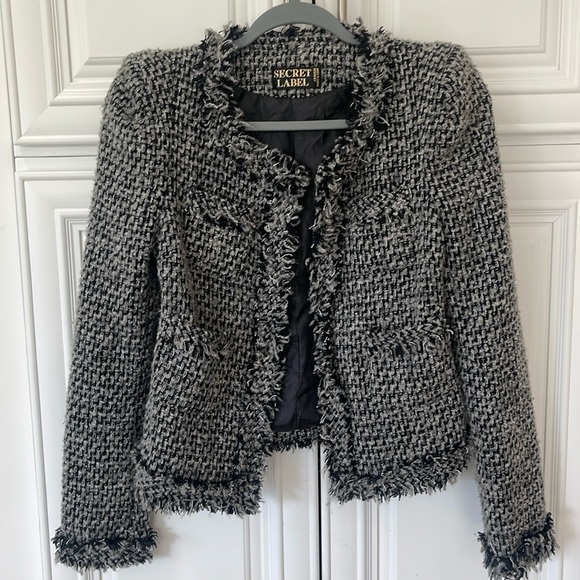 secret label Jackets & Blazers - Secret Label tweet open front fringe black gray grey blazer jacket size small